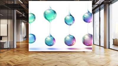 3D Collection of levitating iridescent orbs abstract shapes Wall mural