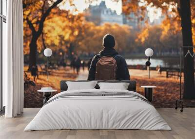 Autumn Stroll in Central Park, New York City Wall mural