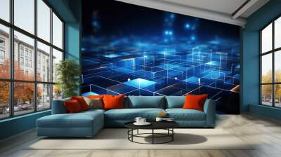 blue geometric shape abstract technology background Wall mural