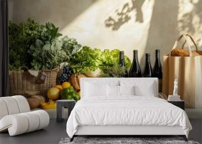 Bountiful Harvest: A Feast of Fresh Produce and Fine Wine Wall mural