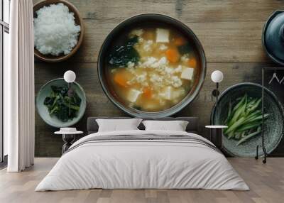 Comforting Japanese Miso Soup with Rice and Vegetables Wall mural