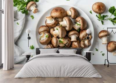 Delectable Mushroom Medley on a Plate with Fresh Parsley Wall mural