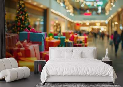 Festive Christmas Shopping Wonderland with Colorful Gifts and Decor Wall mural