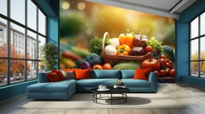 fresh fruit on table vegetarian day blurred background Wall mural