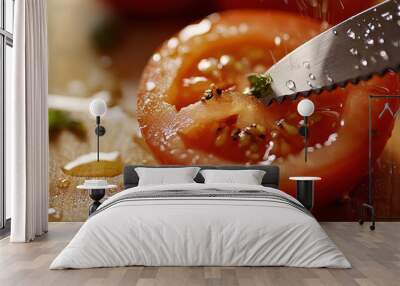 Freshly Sliced Tomato with Herbs and Spices Wall mural