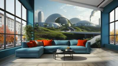 Futuristic Eco-Friendly Biosphere Domes in a Sustainable Landscape Wall mural