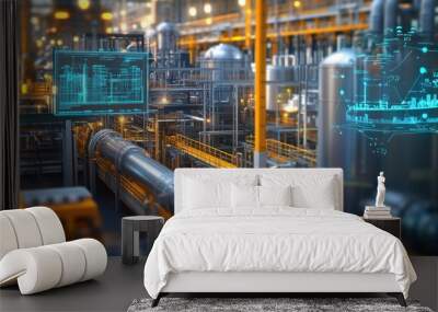 Futuristic Industrial Control Room with Digital Monitoring Wall mural