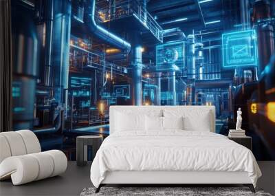 Futuristic Sci-Fi Industrial Control Room with Advanced Technology Wall mural