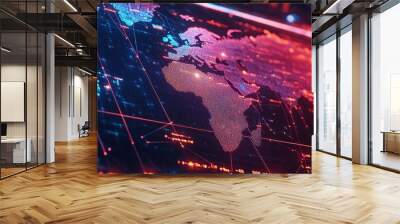 Glowing Digital World Map: Connecting the Global Landscape Wall mural