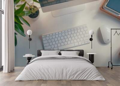 Modern Minimalist Workspace with Keyboard and Mouse Wall mural