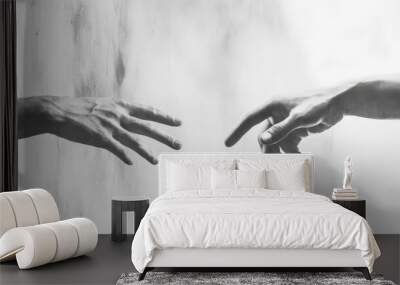 Reaching Towards Connection: A Poignant Black and White Moment Wall mural