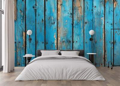 Rustic Wooden Boards with Vibrant Blue Tones Wall mural