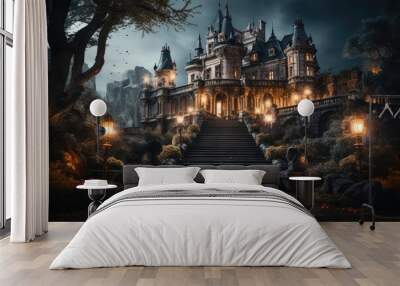 scary castle at night Wall mural