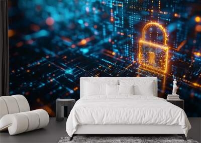 Security Technology: Digital protection Abstract background symbolizing safety in a cyber network Wall mural