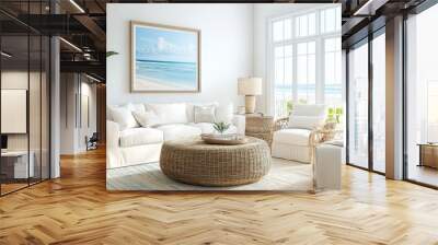 Serene Beach-Inspired Living Room with Ocean Artwork Wall mural