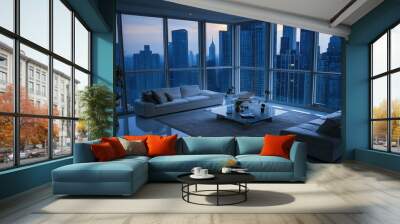 Sleek and Sophisticated Urban Apartment with Stunning Cityscape View Wall mural