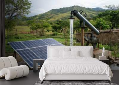 Solar-Powered Water Pump in Rural Countryside Landscape Wall mural