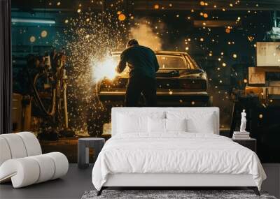 Sparks Fly in the Auto Repair Shop Wall mural