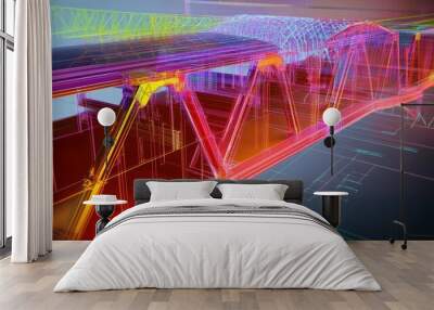 Vibrant Architectural Bridge - Futuristic Digital Landscape Wall mural