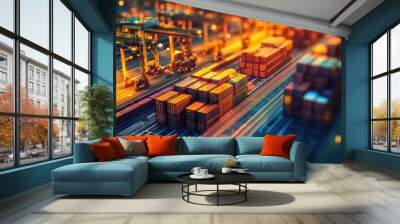 Vibrant Cargo Logistics: A Bustling Logistical Nexus Wall mural