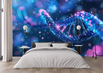 Vibrant DNA Helix with Glowing Pink Nodes Wall mural