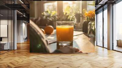 Vibrant Orange Juice in Cozy Home Setting Wall mural