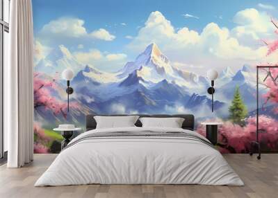 A gentle breeze causing the blossoms to sway as the Alps proudly display their grandeur, creating a symphony of colors and textures in the spring air Wall mural