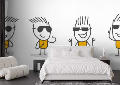 stick figures. smiling stick figures. trendy sunglasses. attractive young men in sunglasses. male mo Wall mural