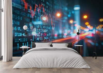 a?'imagine: Global stock market technology abstract background, dynamic light trails representing worldwide financial data flow. Wall mural