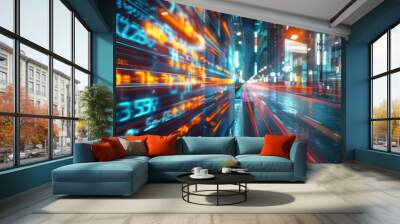 a?'imagine: Global stock market technology abstract background, dynamic light trails representing worldwide financial data flow. Wall mural