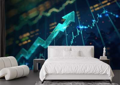 Jade sharp arrow moving up a financial graph, dark background, high detail, Wall mural