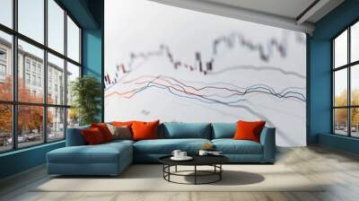 Minimalist financial chart on a clean white surface, showing a smooth upward trend in stock prices. Wall mural