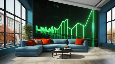 Neon neon green graph glowing on a black background, highlighting significant business growth. Wall mural