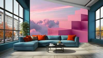 Rose pink blocks form a gentle upward trend, cast on a romantic evening sky. Wall mural