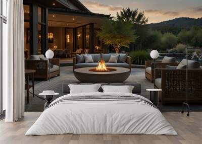 Modern Patio with Fire Pit and Luxury Furniture Wall mural