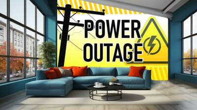 Power outage warning. Yellow and black with electric pillar silhouette . Electricity triangle sign. Wall mural