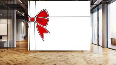 One line red ribbon bow gift. Minimalist single line art. Bow isolated on white background. Wall mural