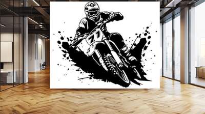 vector of black and white jumping racer riding the motocross Wall mural