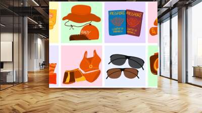 Holiday travel thing about summer vacation stuff to the beach. Flat vector illustration Wall mural