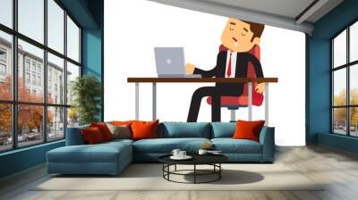 Exhausted businessman fell asleep in the workplace in the office at night Wall mural