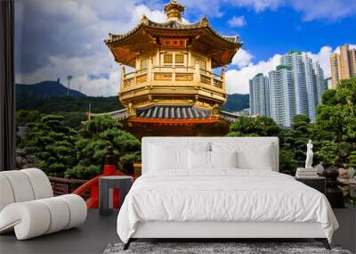 oriental golden pavilion of chi lin nunnery and chinese garden, Wall mural