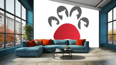 Modern Pet Logo - Red Paw Pet Clinic Symbol Wall mural