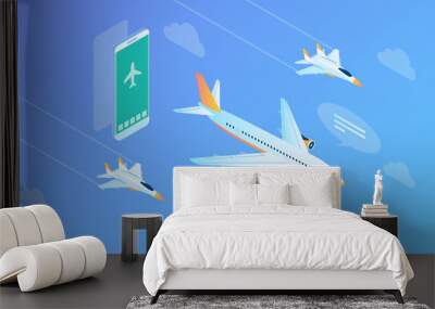 Wide Ultra HD Screen Resolution Aviation Technology Isometric Concept Illustration Wall mural