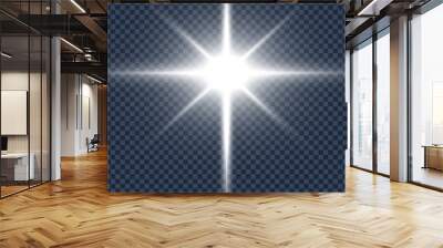  Special flash lens, light effect. The flash blinks with beams and a searchlight. silt White glowing light. Beautiful star Light from the rays. Wall mural