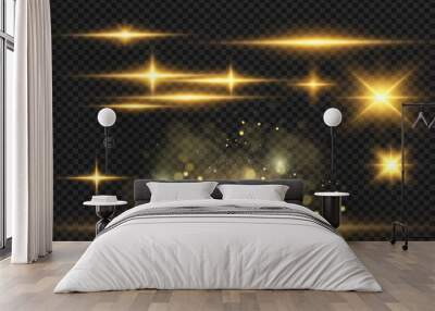  Special lens flash, light effect. The flash flashes rays and searchlight. illust.White glowing light. Beautiful star Light from the rays. The sun is backlit. Bright beautiful star. Sunlight.
 Wall mural