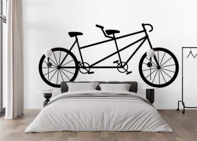 Dual drive classic transport. Tandem bike, silhouette. Steel double seater bike isolated on white background. Wall mural