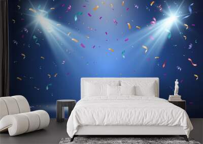 Lots of colorful tiny confetti and ribbons on transparent background. Festive event and party. Multicolor background.Colorful bright confetti isolated on transparent background Wall mural