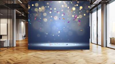 Lots of colorful tiny confetti and ribbons on transparent background. Festive event and party. Multicolor background.Colorful bright confetti isolated on transparent background Wall mural