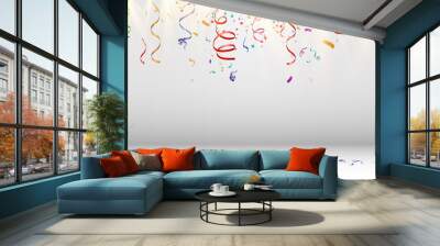 Lots of colorful tiny confetti and ribbons on transparent background. Festive event and party. Multicolor background.Colorful bright confetti isolated on transparent background	 Wall mural