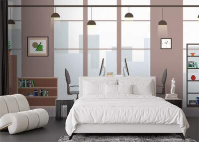 Modern office or coworking workplace,flat interior and furniture Wall mural